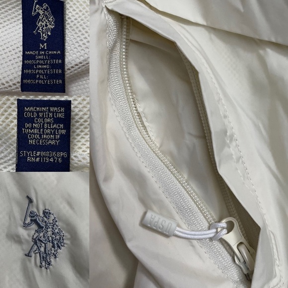 U.S. Polo Assn. White Lightweight Windbreaker Jacket Hooded Zippered Pockets M - Picture 4 of 16